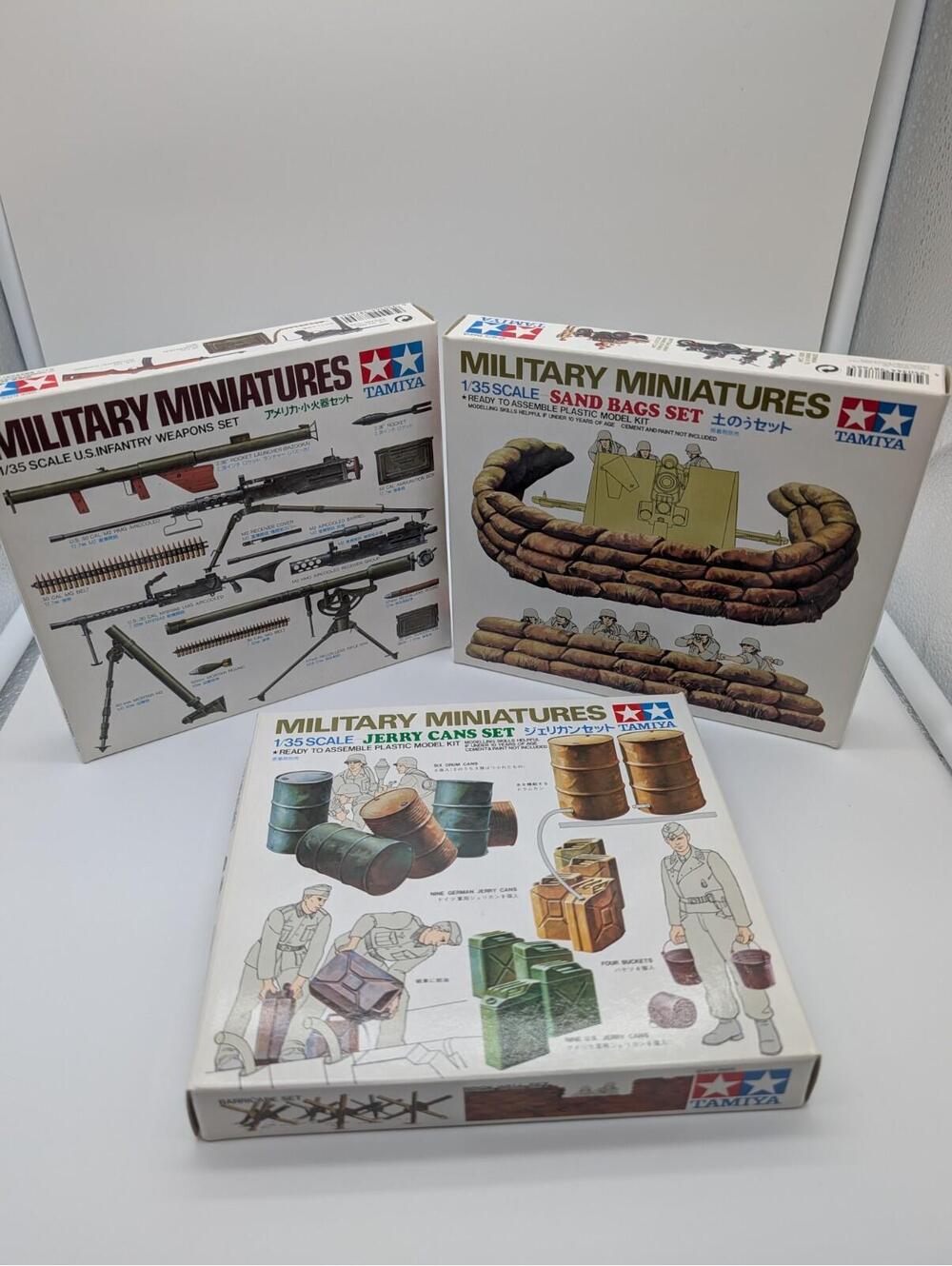 Lot of 3 Military Miniatures- 35025 Sand Bags,35121 Infantry Set,35026 JerryCans